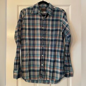 Jachs NY Men's Blue and Orange Plaid Shirt